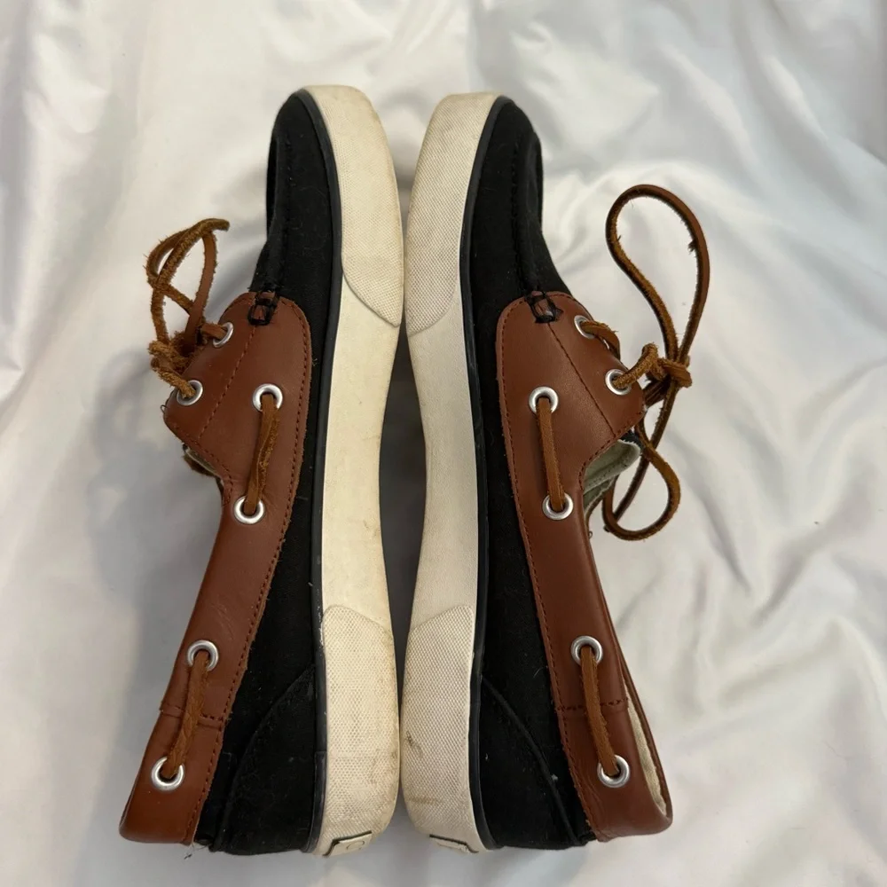 EUC Polo Ralph Lauren Rylander Black Canvas and Brown Leather Boat Shoe